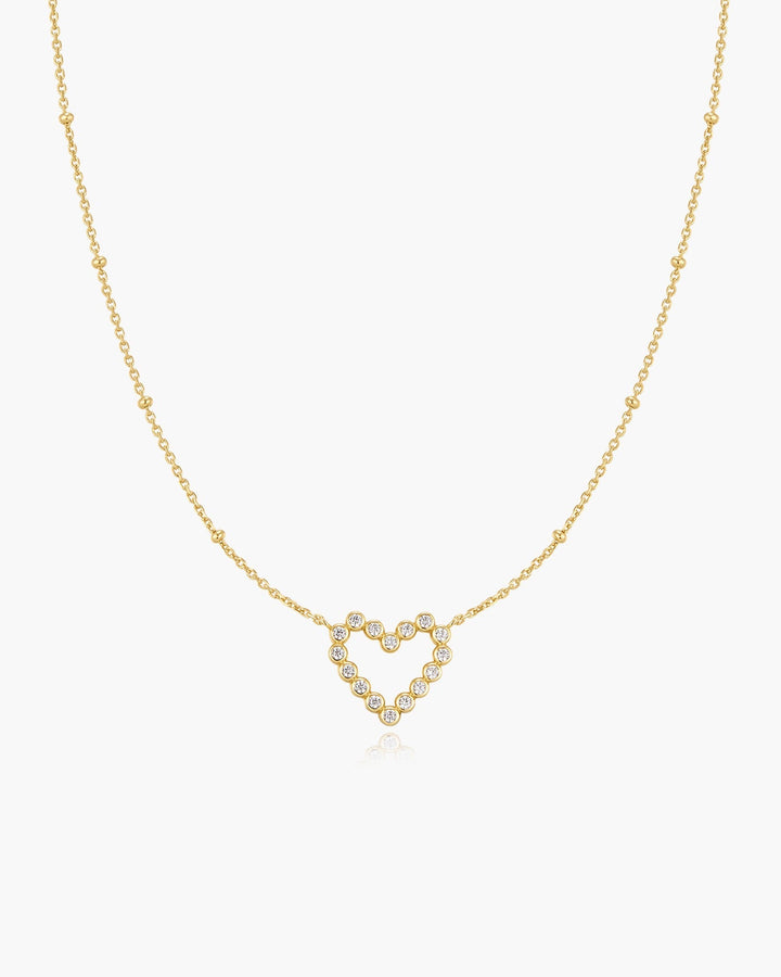 Gold Bezel-Set Round Open Heart Necklace