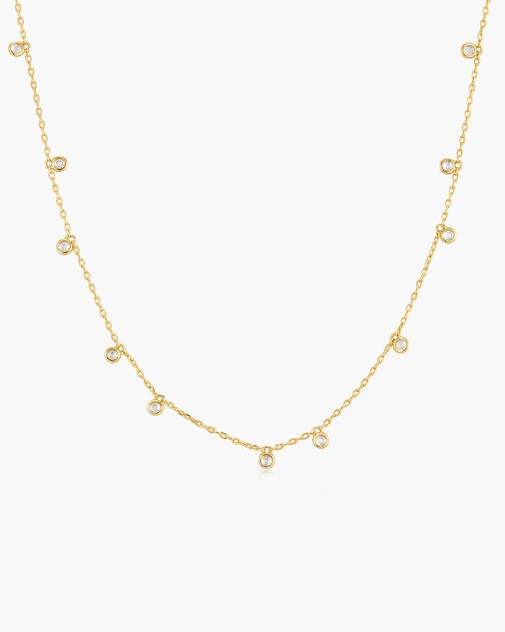 Gold Bezel Round & Teardrop Drop Station Necklace