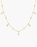 Gold Bezel Round & Teardrop Drop Station Necklace