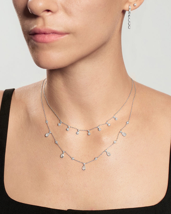 Silver Graduated Bezel Round Drop Station Necklace