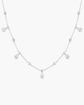 Silver Bezel Round & Teardrop Drop Station Necklace