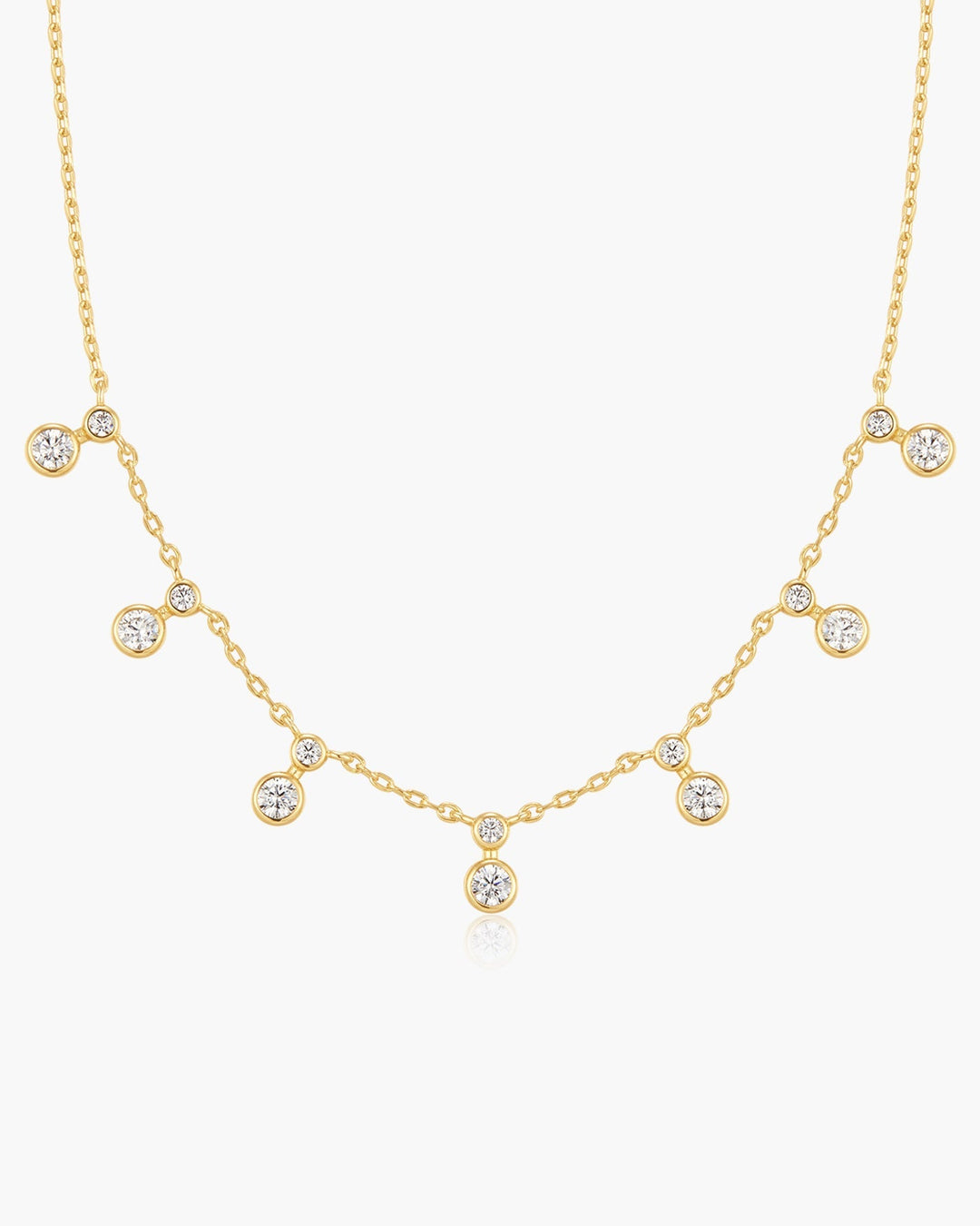 Gold Graduated Bezel Round Drop Station Necklace