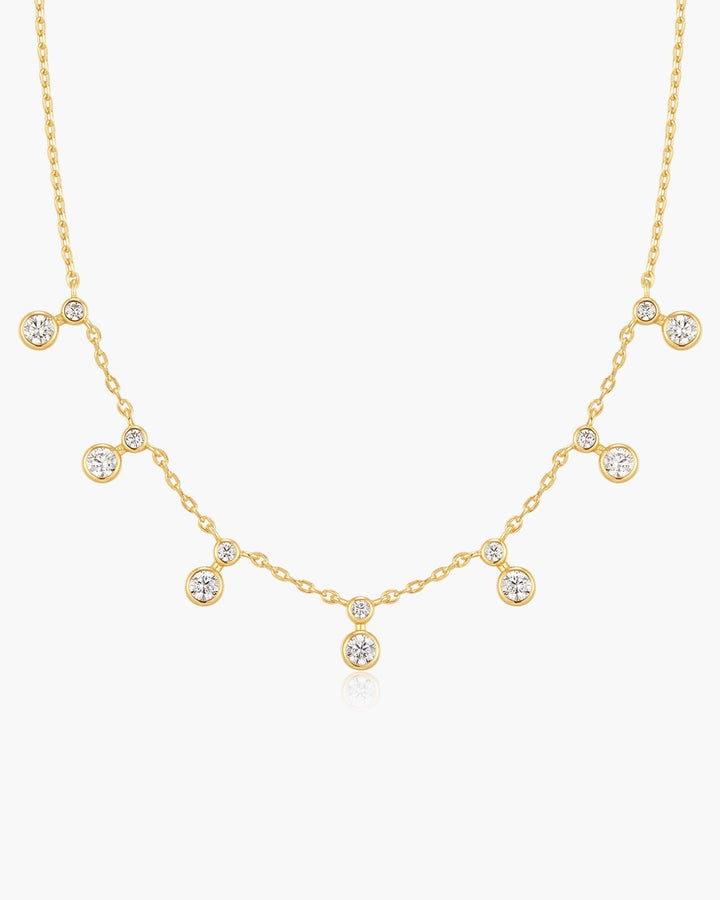 Gold Graduated Bezel Round Drop Station Necklace