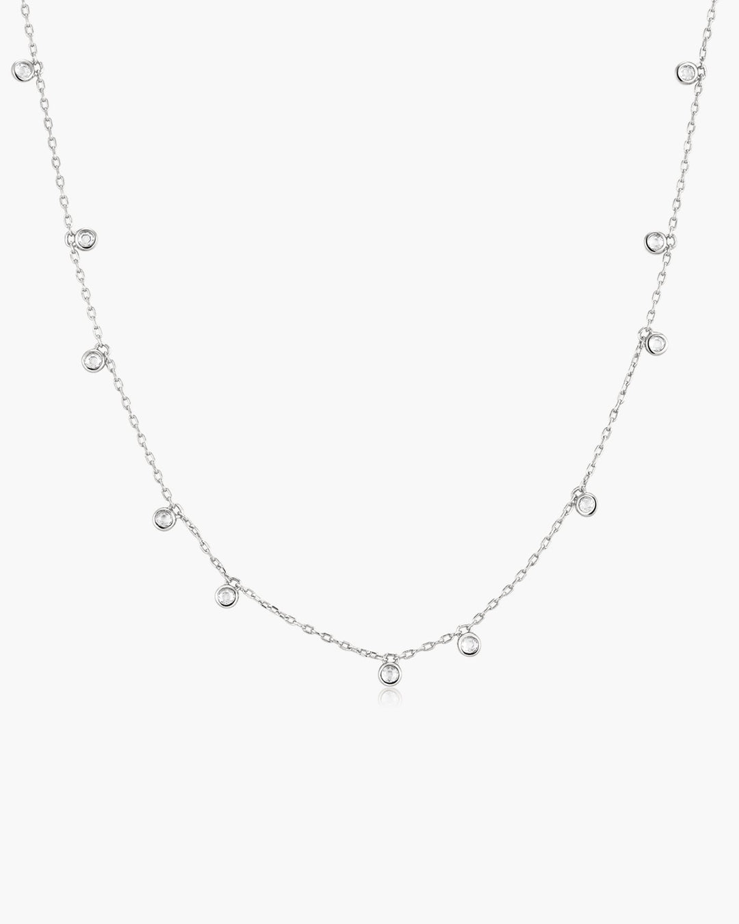 Silver Graduated Bezel Round Drop Station Necklace