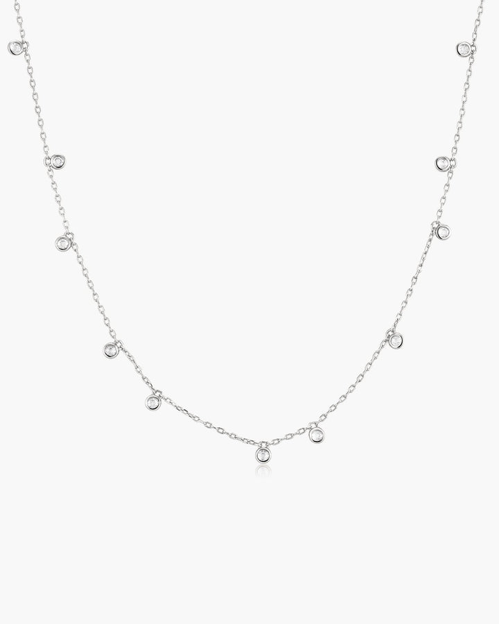 Silver Graduated Bezel Round Drop Station Necklace