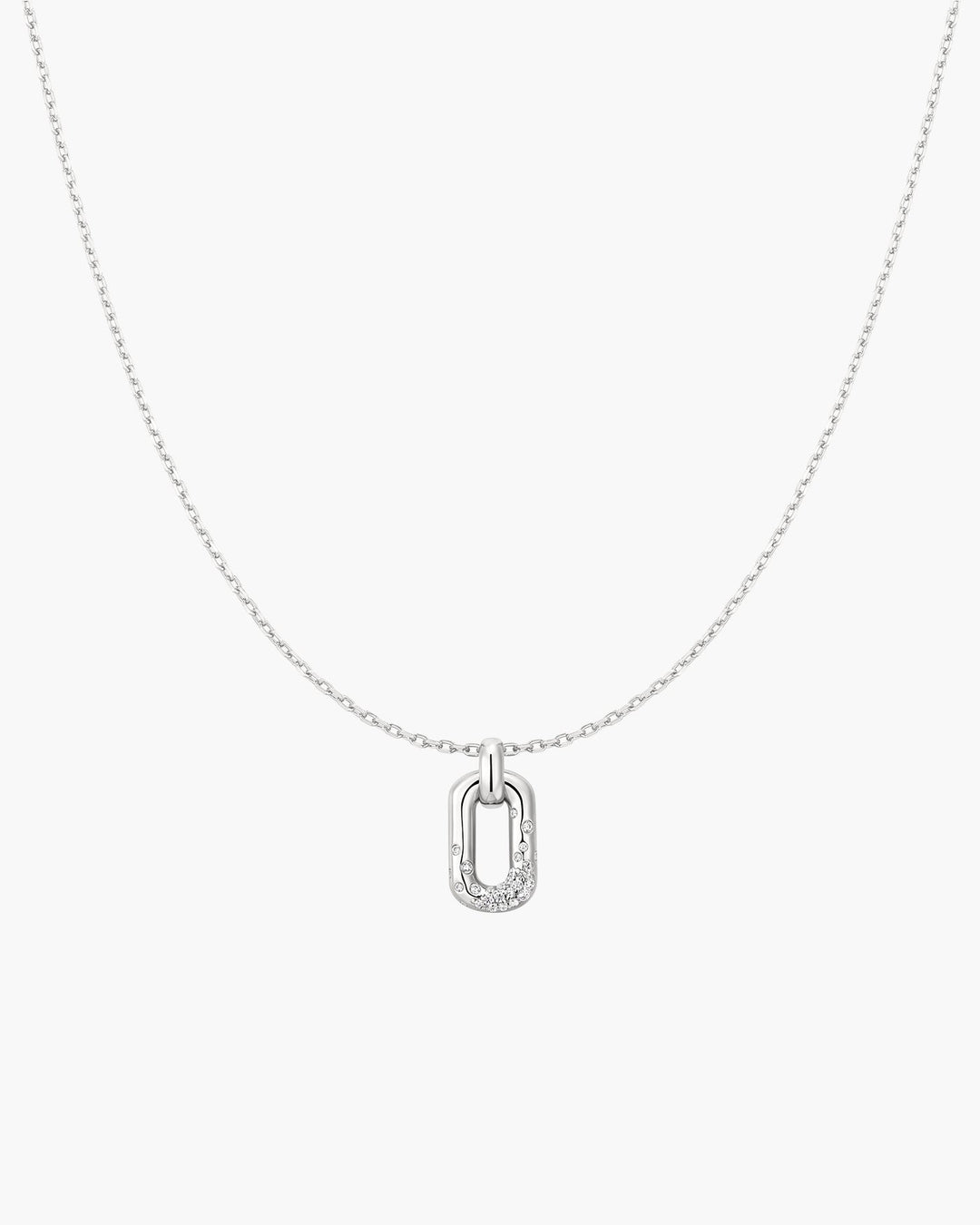 Silver Sparkling Oval Hoop Pendant Necklace