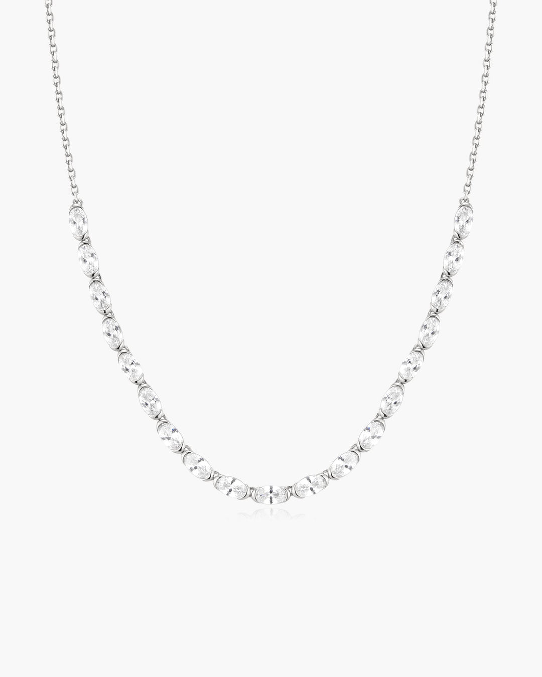 Silver Half-Bezel Oval Half-Tennis Necklace