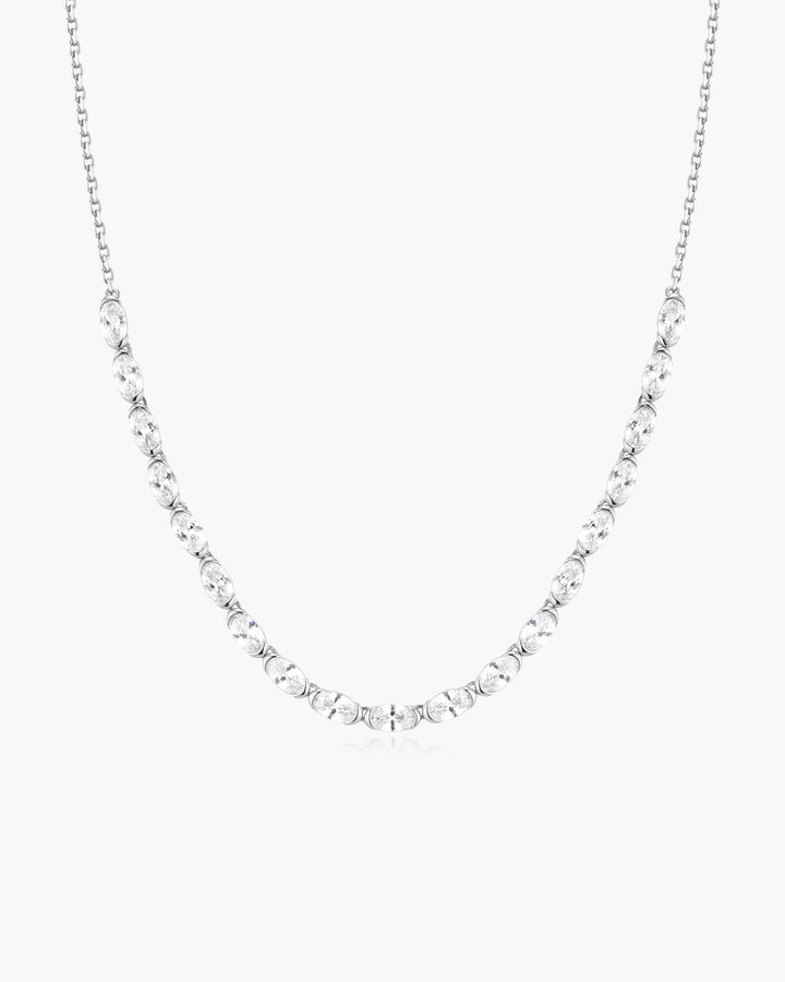 Silver Half-Bezel Oval Half-Tennis Necklace