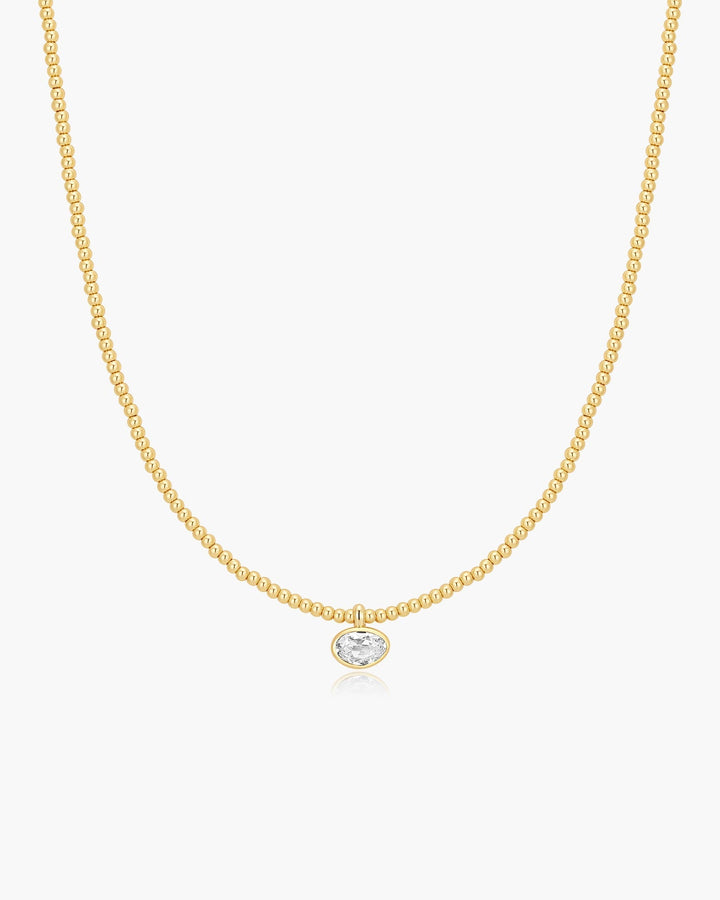 Gold Bezel Organic Pebble Beaded Necklace