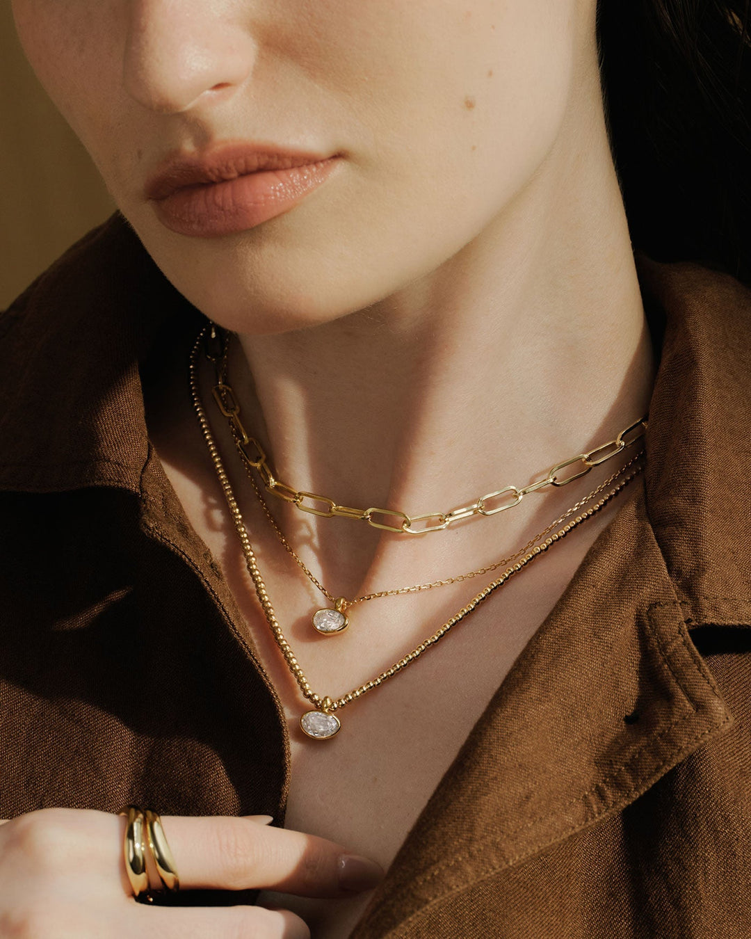 Gold Bezel Organic Pebble Necklace