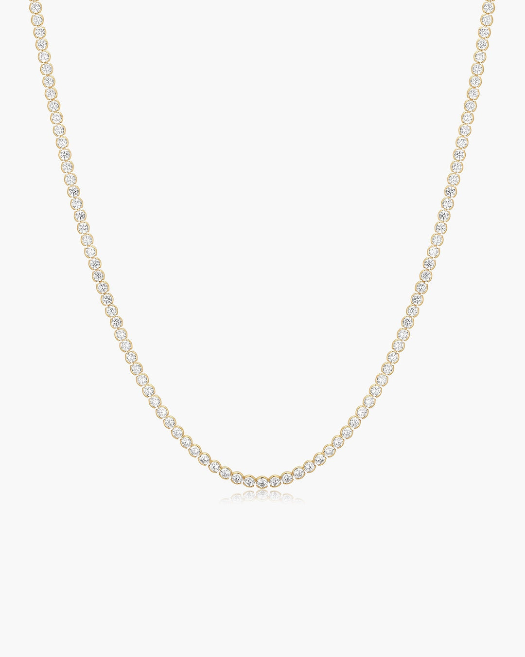 Gold Half-Bezel Round Tennis Necklace