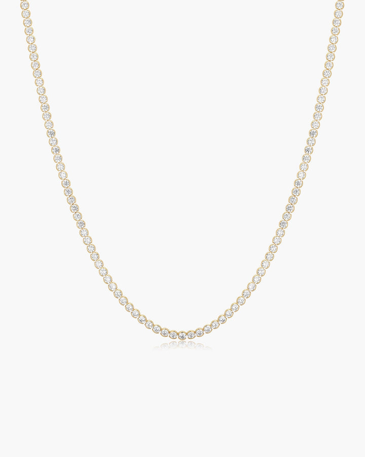 Gold Half-Bezel Round Tennis Necklace