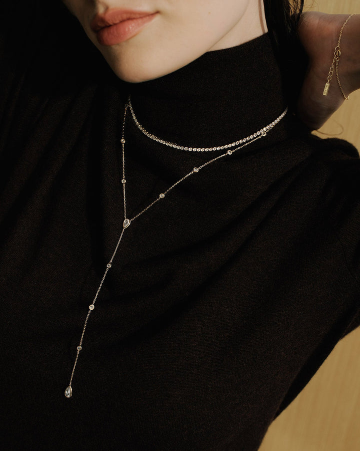 Gold Round & Teardrop Bezel Station Y Necklace