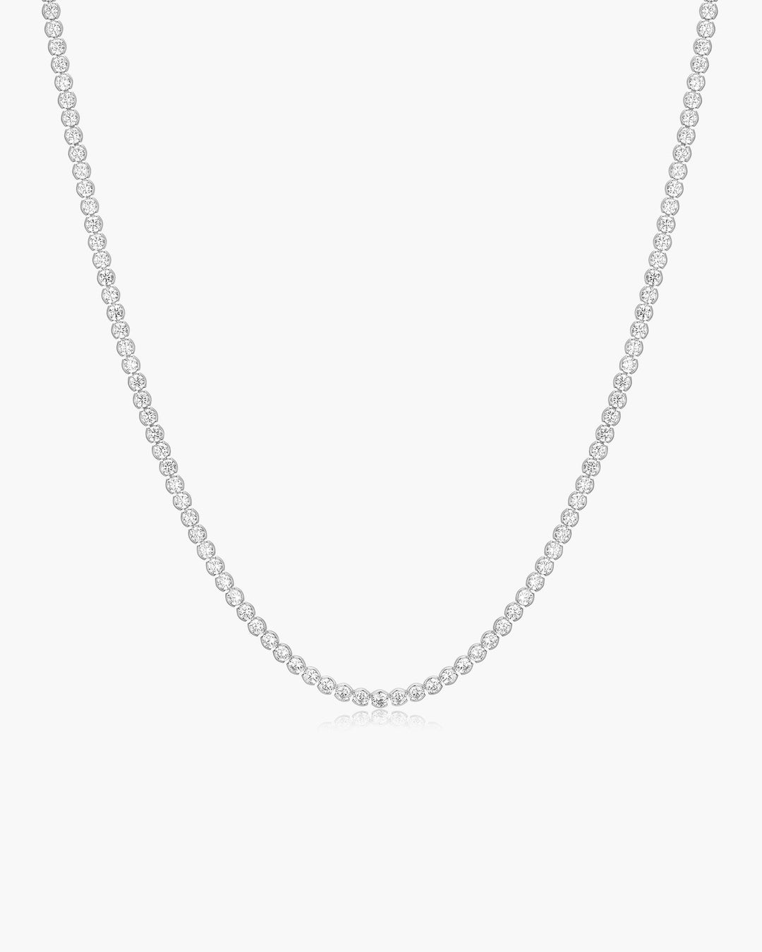 Silver Half-Bezel Round Tennis Necklace