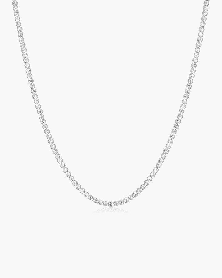 Silver Half-Bezel Round Tennis Necklace