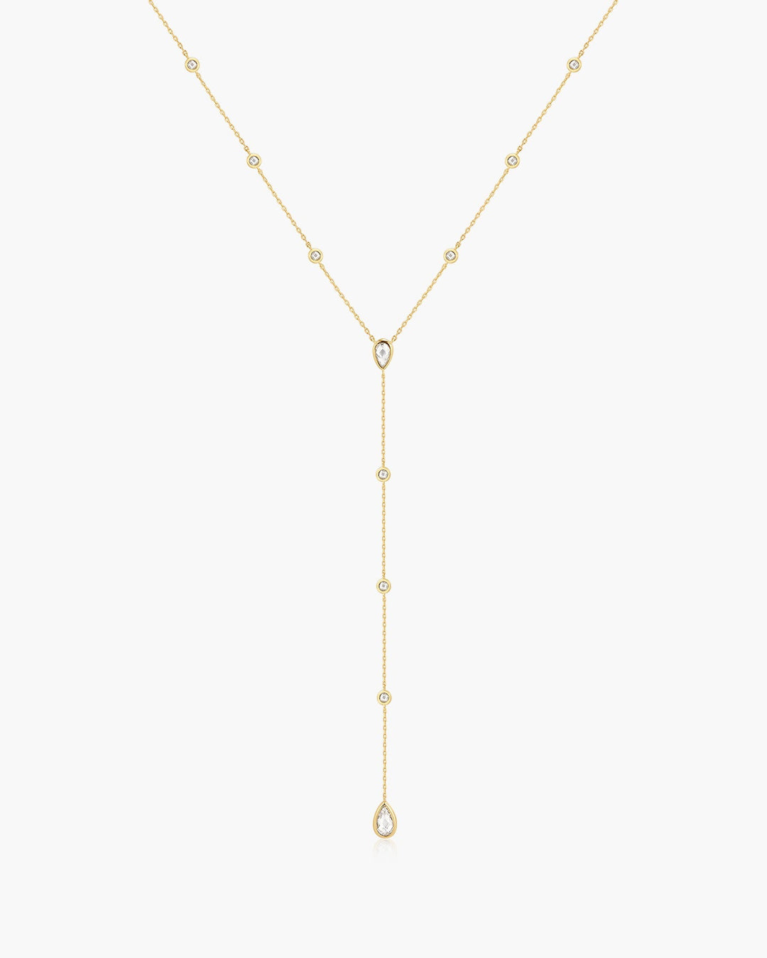 Gold Round & Teardrop Bezel Station Y Necklace