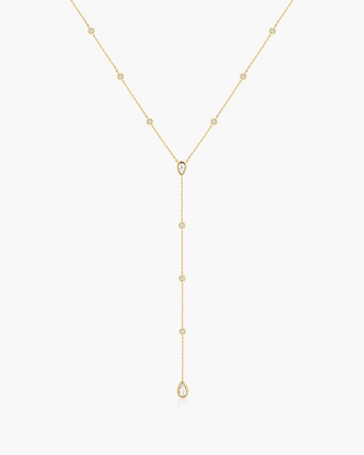 Gold Round & Teardrop Bezel Station Y Necklace