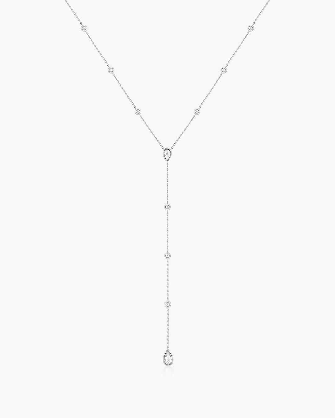 Silver Round & Teardrop Bezel Station Y Necklace