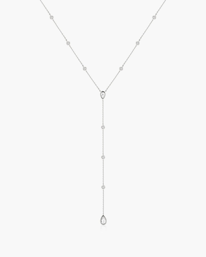 Silver Round & Teardrop Bezel Station Y Necklace