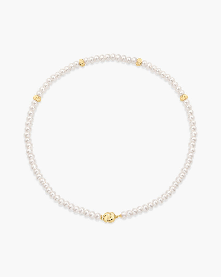 Gold Glass Pearl Beaded Twist Station Necklace
