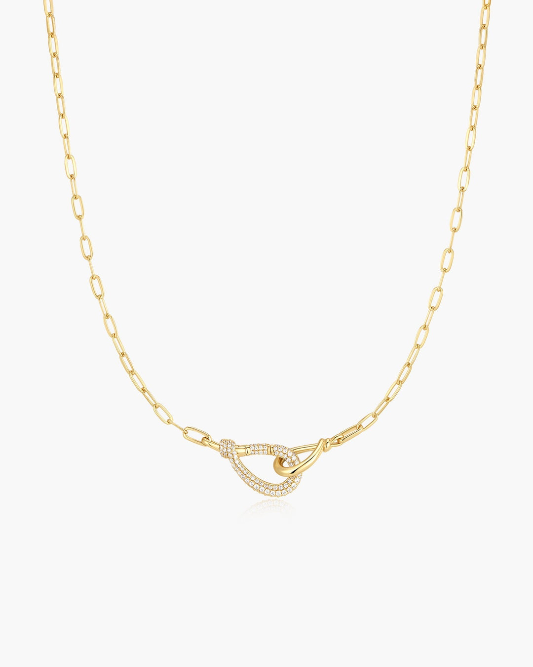 Gold Interlocked Pave & Polished Knot Necklace