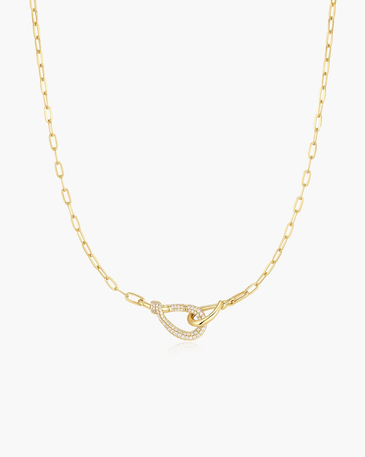 Gold Interlocked Pave & Polished Knot Necklace