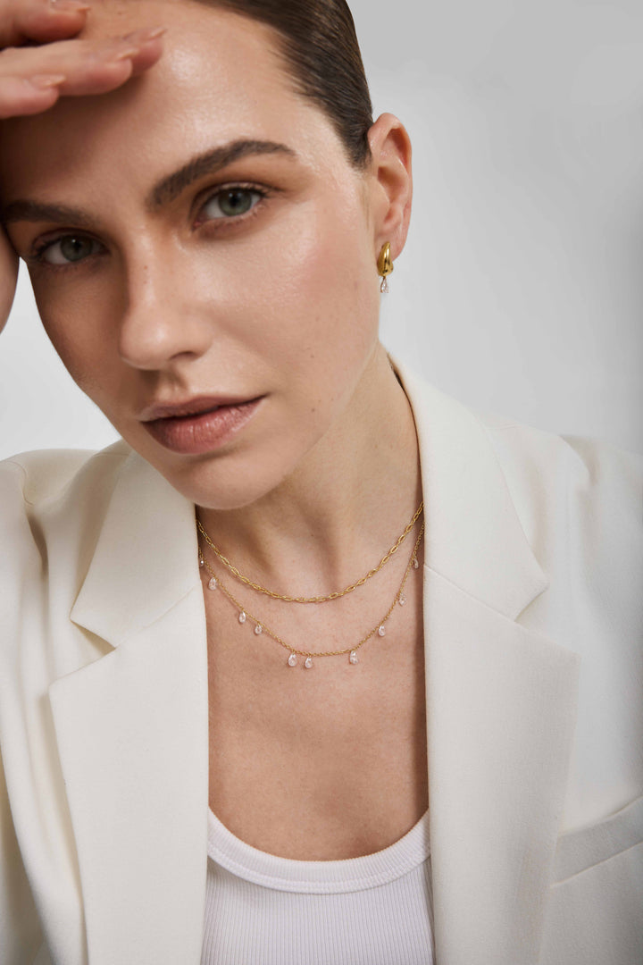 Gold Ethereal Teardrop Dangle Station Necklace