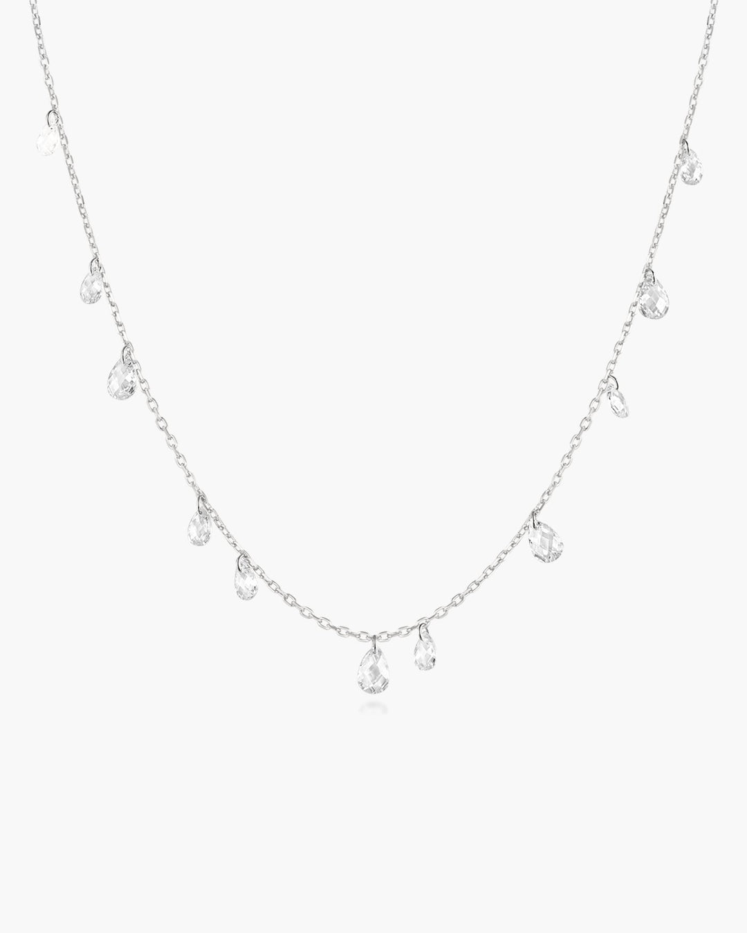 Silver Ethereal Teardrop Dangle Station Necklace