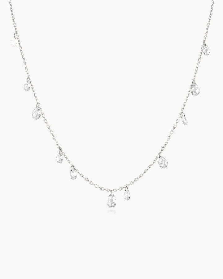 Silver Ethereal Teardrop Dangle Station Necklace