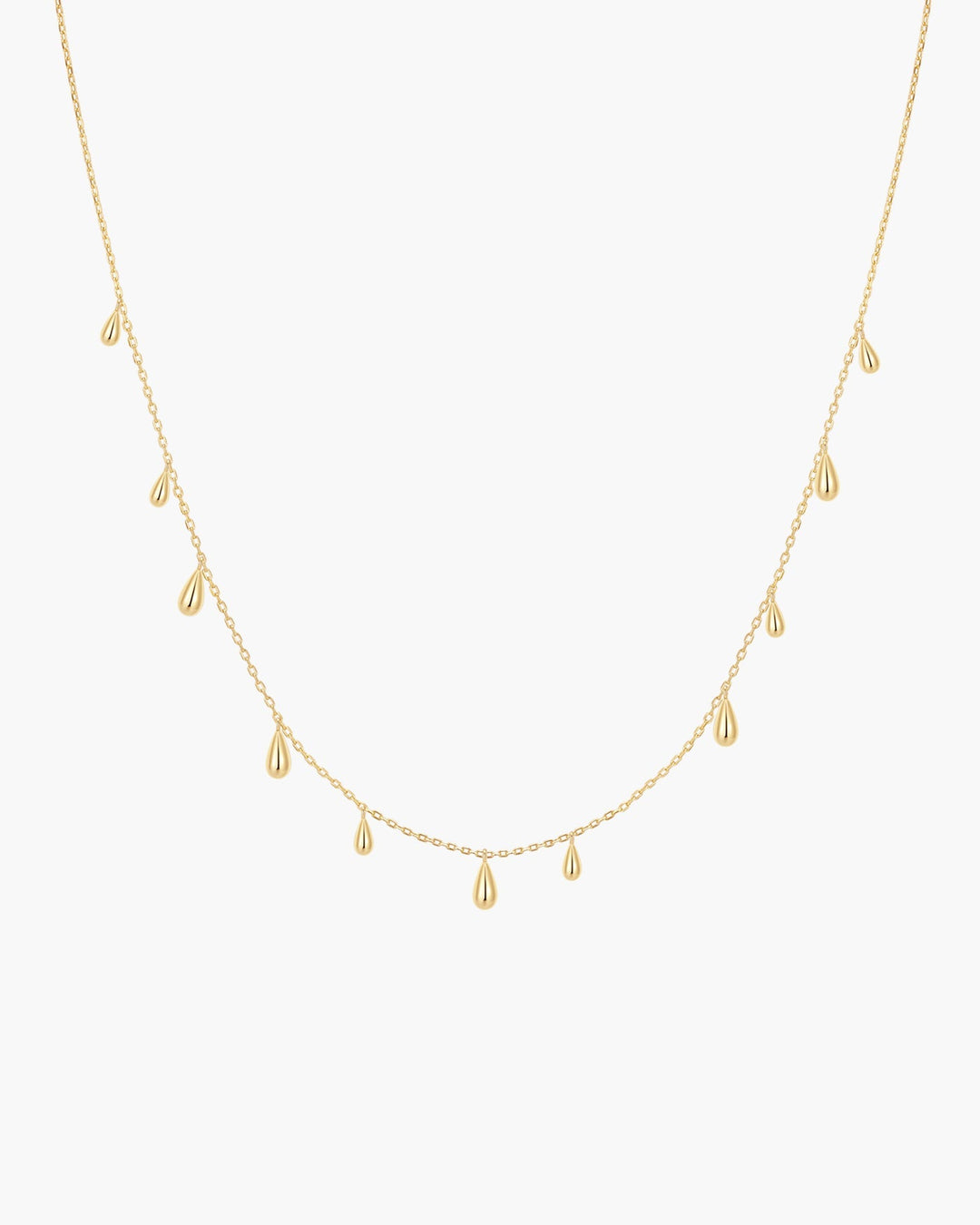 Gold Polished Teardrop Dangle Station Necklace