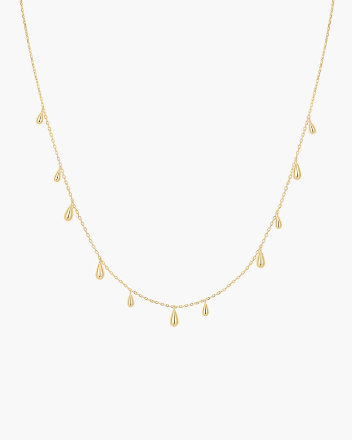 Gold Polished Teardrop Dangle Station Necklace