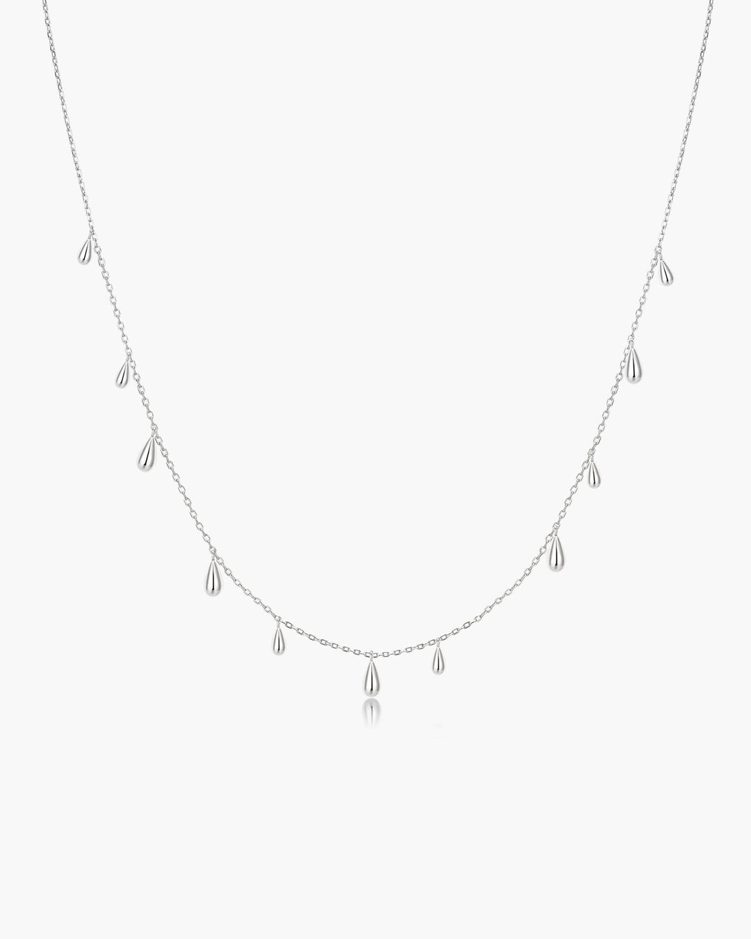 Silver Polished Teardrop Dangle Station Necklace
