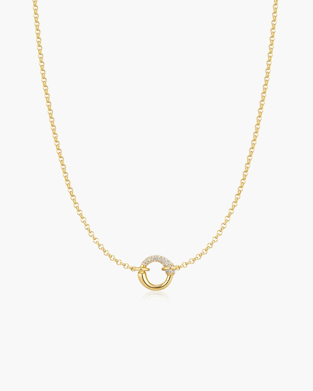 Gold Half Pave & Polish Hoop Necklace