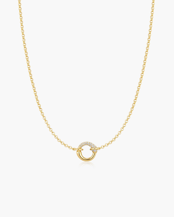 Gold Half Pave & Polish Hoop Necklace
