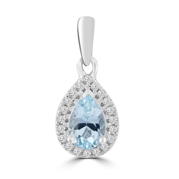 Aquamarine Pendant with 0.07ct Diamonds in 9K White Gold