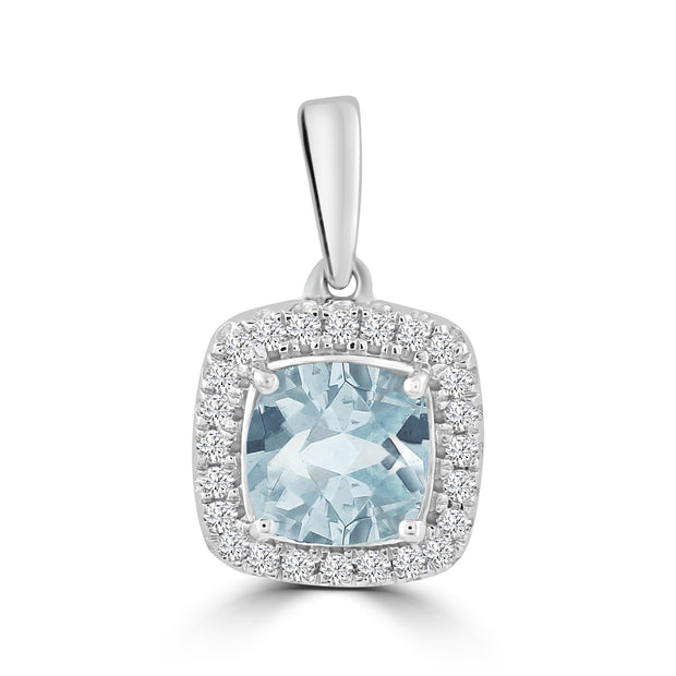 Aquamarine Pendant with 0.08ct Diamonds in 9K White Gold