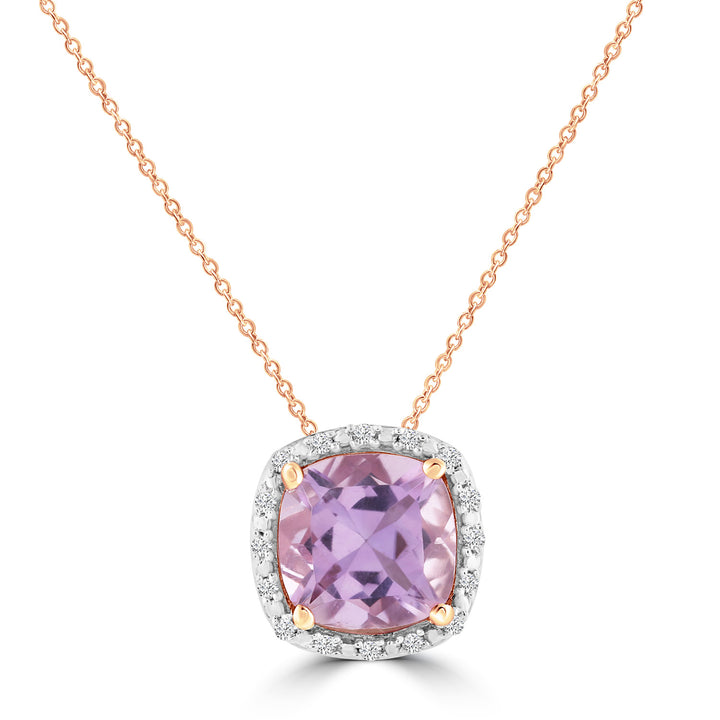 Pink Amethyst Necklace with 0.05ct Diamonds in 9K Rose Gold