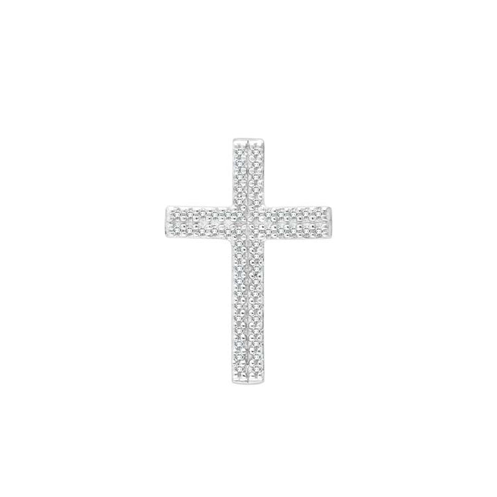 0.05ct Diamond Double Row Cross Pendant in 9K White Gold