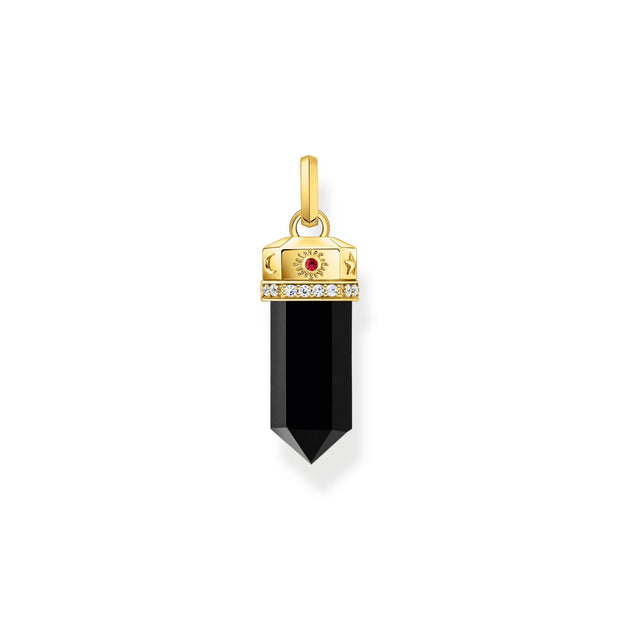 THOMAS SABO Gold Pendant with Onyx in Hexagon-Shape and Stones
