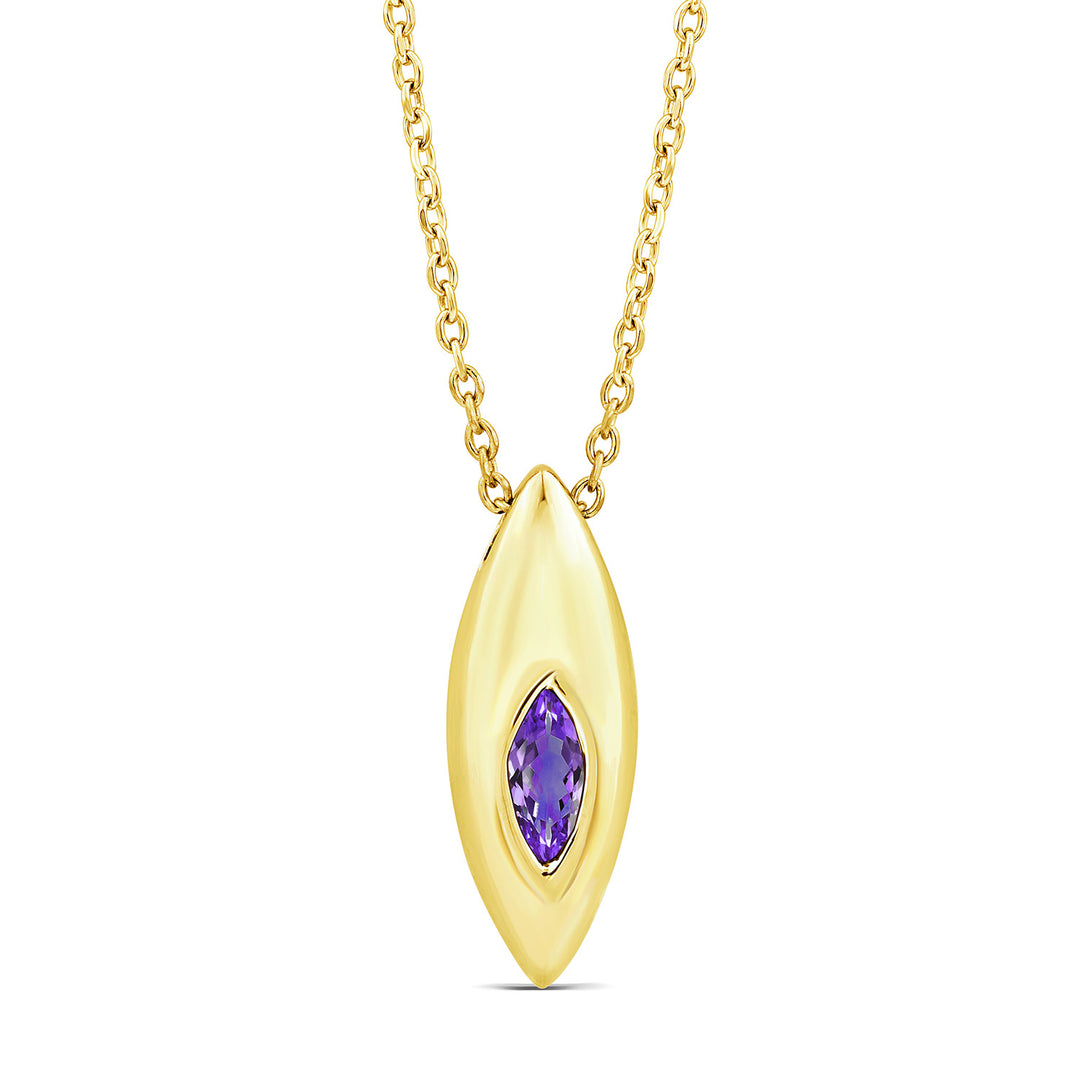 Marquise Purple Amethyst Necklace in 9K Yellow Gold