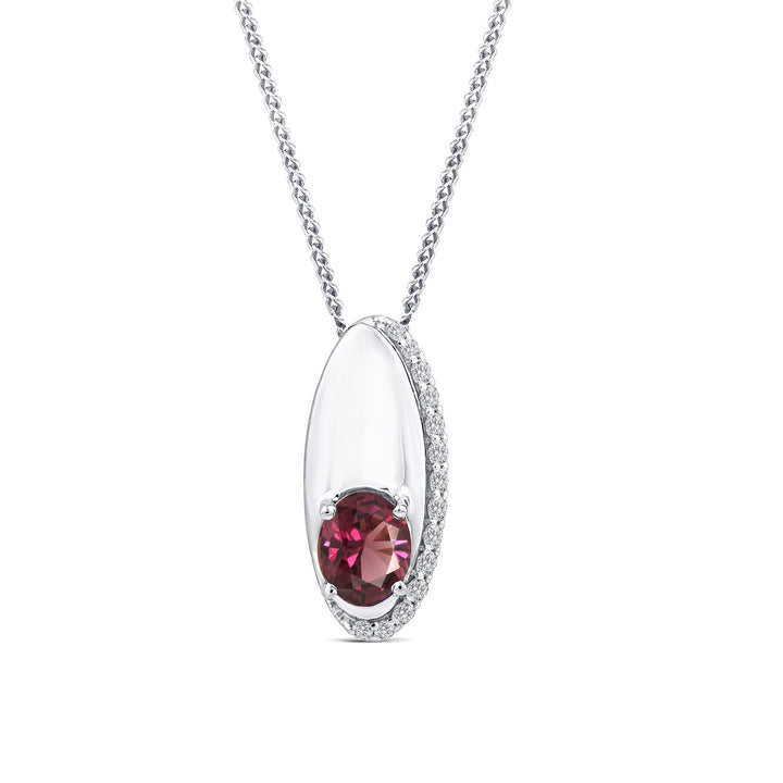 0.06ct Diamond & Garnet Necklace in 9K White Gold