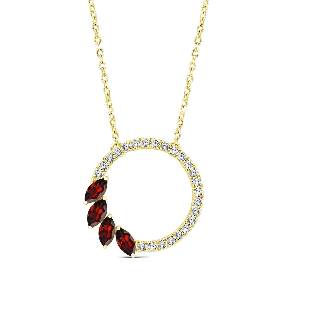 0.10ct Diamond & Garnet Necklace in 9K Yellow Gold