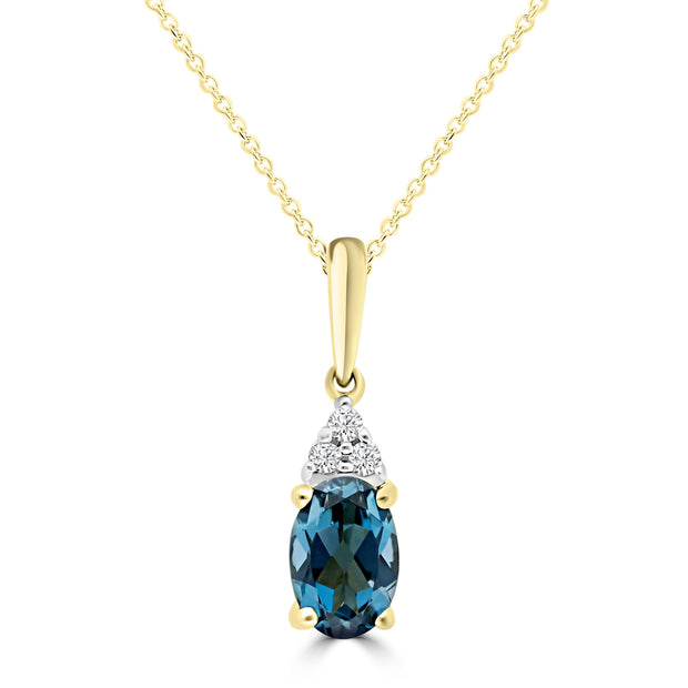 0.02ct HI I1 Diamond & Blue Topaz Necklace 45cm in 9K Yellow Gold