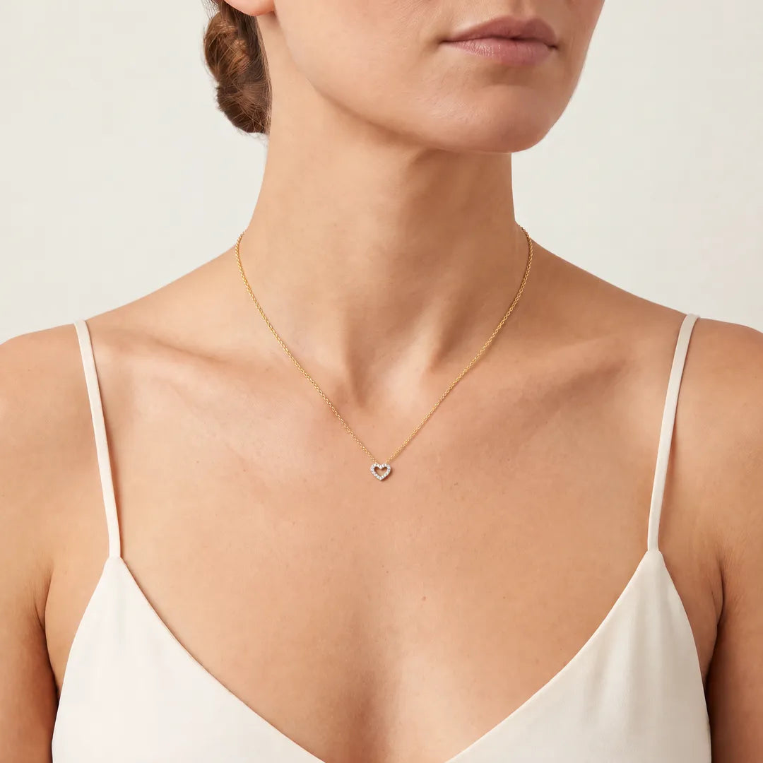 0.04ct Diamond Heart Necklace 45cm in 9K Yellow Gold worn on model