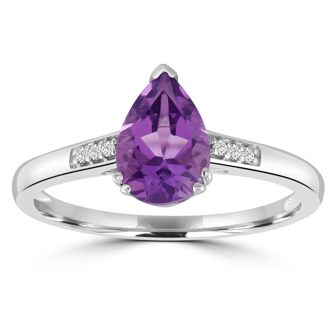 Amethyst Ring with 0.03ct Diamonds in 9K White Gold