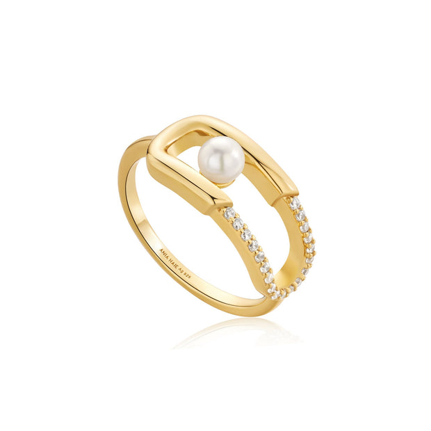 Ania Haie Gold Pearl Sparkle Interlock Ring