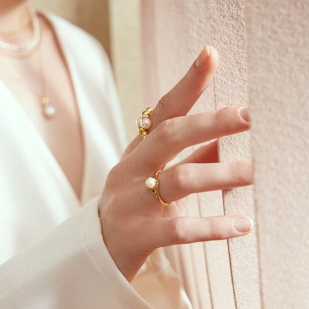 Ania Haie Gold Freshwater Pearl Stacking Ring