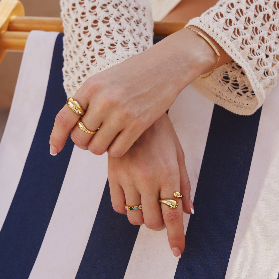 Gold Bezel Malachite and Lab Created Turquoise Ring | The Jewellery Boutique