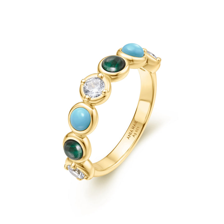 Gold Bezel Malachite and Lab Created Turquoise Ring | The Jewellery Boutique