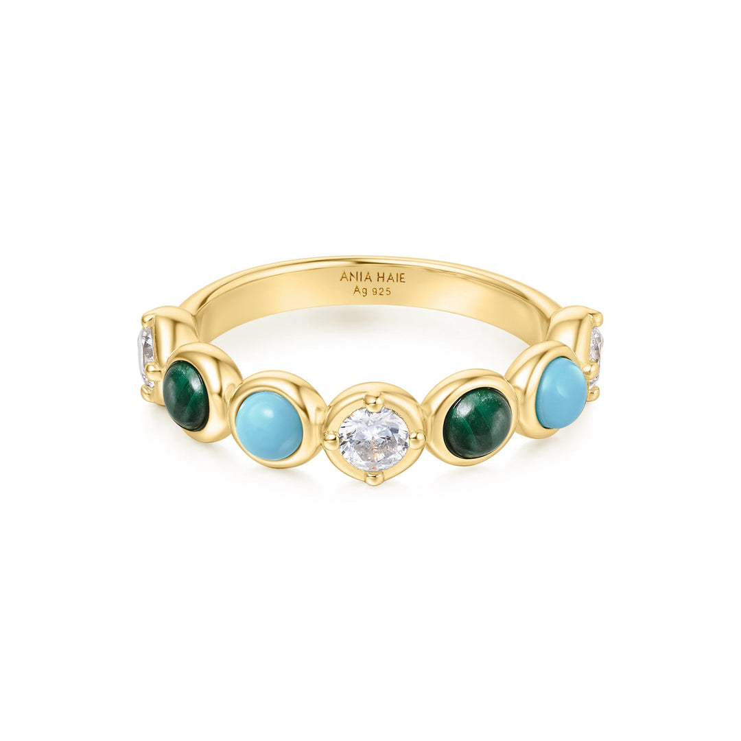 Gold Bezel Malachite and Lab Created Turquoise Ring | The Jewellery Boutique